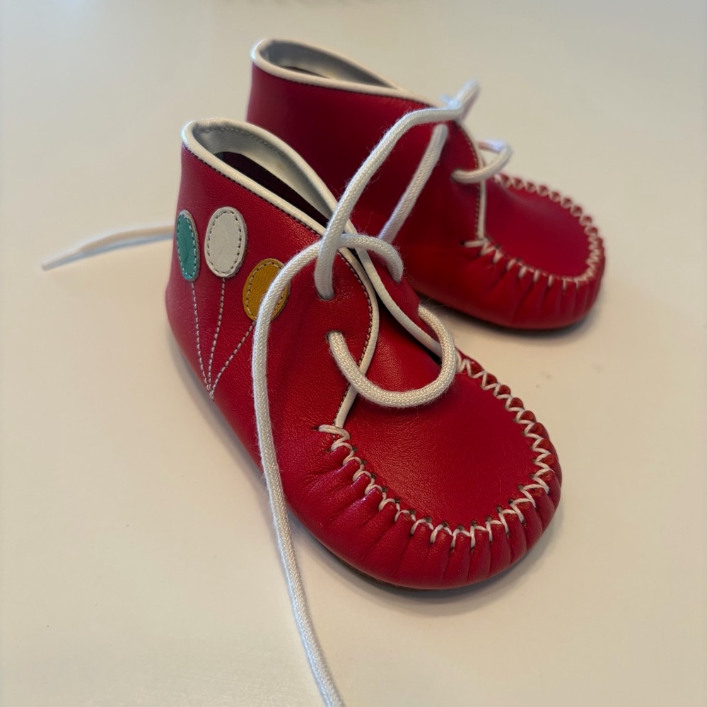 Vintage Baby Red Lace-Up Shoes with Balloon